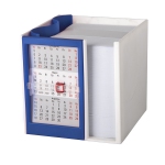 Календарь настольный  на 2 года с кубариком; белый с синим; 11х10х10 см; пластик; шелкография, тампо