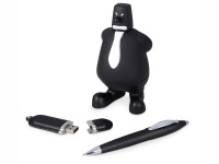 Набор: блекмэн Майк, USB-флешка на 4 Гб, ручка шариковая, блэкмен-прорезиненый пластик/флешка- натуральная кожа, металл/ручка- пластик