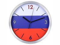 Часы настенные «Российский флаг», серебристый, белый/синий/красный, металл, стекло