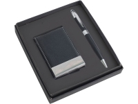 Подарочный набор: визитница, ручка шариковая, черный/серебристый, кожзам/металл