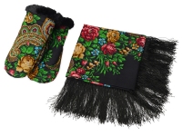 Подарочный набор: Павлопосадский платок, рукавицы, шерсть 100%, искусственный мех