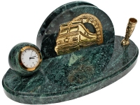 Часы «Железнодорожные», натуральный камень змеевик/латунь, бронза