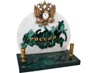 Часы «Россия», натуральный камень змеевик/латунь, бронза
