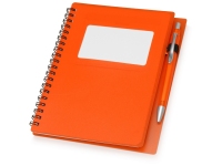 Блокнот «Контакт» с ручкой, оранжевый, серебристый, бумага/полипропилен