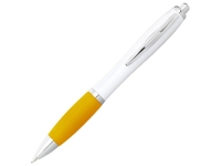 Ручка пластиковая шариковая «Nash», белый/желтый/серебристый, АБС пластик