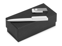 Подарочный набор Qumbo с ручкой и флешкой, белый/серебристый, ручка - пластик, USB-флешка - пластик с покрытием soft-touch\металл