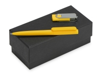 Подарочный набор Qumbo с ручкой и флешкой, желтый/серебристый, ручка - пластик, USB-флешка - пластик с покрытием soft-touch\металл