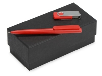 Подарочный набор Qumbo с ручкой и флешкой, красный/серебристый, ручка - пластик, USB-флешка - пластик с покрытием soft-touch\металл