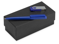 Подарочный набор Qumbo с ручкой и флешкой, синий/серебристый, ручка - пластик, USB-флешка - пластик с покрытием soft-touch\металл