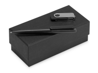 Подарочный набор Qumbo с ручкой и флешкой, черный/серебристый, ручка - пластик, USB-флешка - пластик с покрытием soft-touch\металл
