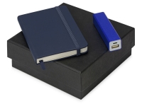 Подарочный набор To go с блокнотом А6 и зарядным устройством, синий, блокнот - картон с покрытием из полиуретана, имитирующего кожу, портативное зарядное устройство - металл