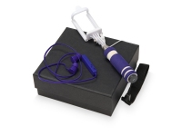 Подарочный набор «Selfie» с Bluetooth наушниками и моноподом, синий/белый/бежевый, наушники - АБС пластик, мини селфи палка - металл/ЭВА