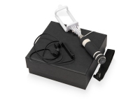 Подарочный набор «Selfie» с Bluetooth наушниками и моноподом, черный/белый/бежевый, наушники - АБС пластик, мини селфи палка - металл/ЭВА