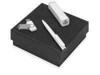 Подарочный набор On-the-go с флешкой, ручкой и зарядным устройством, белый, ручка шариковая - пластик, USB-флешка - пластик с покрытием soft-touch\металл, портативное зарядное устройство - пластик