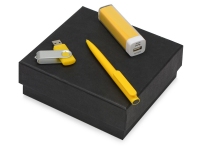 Подарочный набор On-the-go с флешкой, ручкой и зарядным устройством, желтый, ручка шариковая - пластик, USB-флешка - пластик с покрытием soft-touch\металл, портативное зарядное устройство - пластик
