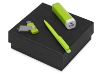 Подарочный набор On-the-go с флешкой, ручкой и зарядным устройством, зеленое яблоко, ручка шариковая - пластик, USB-флешка - пластик с покрытием soft-touch\металл, портативное зарядное устройство - пластик