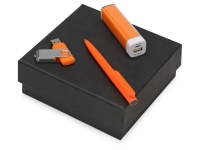 Подарочный набор On-the-go с флешкой, ручкой и зарядным устройством, оранжевый, ручка шариковая - пластик, USB-флешка - пластик с покрытием soft-touch\металл, портативное зарядное устройство - пластик
