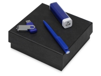 Подарочный набор On-the-go с флешкой, ручкой и зарядным устройством, синий, ручка шариковая - пластик, USB-флешка - пластик с покрытием soft-touch\металл, портативное зарядное устройство - пластик