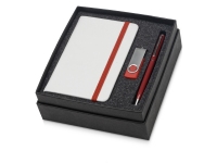Подарочный набор Reporter Plus с флешкой, ручкой и блокнотом А6, красный/белый/серебристый, металл/картон/пластик