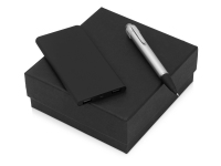 Подарочный набор «Beam of Light» с ручкой и зарядным устройством, черный/серебристый, портативное зарядное устройство - пластик с покрытием soft-touch, ручка - пластик