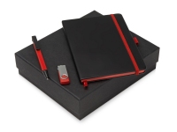 Подарочный набор «Q-edge» с флешкой, ручкой-подставкой и блокнотом А5, черный/красный, блокнот - ПУ, ручка-подставка - металл/пластик, USB-флешка - пластик с покрытием soft-touch/металл