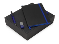 Подарочный набор «Q-edge» с флешкой, ручкой-подставкой и блокнотом А5, черный/синий, блокнот - ПУ, ручка-подставка - металл/пластик, USB-флешка - пластик с покрытием soft-touch/металл