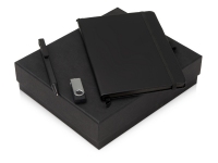 Подарочный набор «Q-edge» с флешкой, ручкой-подставкой и блокнотом А5, черный, блокнот - ПУ, ручка-подставка - металл/пластик, USB-флешка - пластик с покрытием soft-touch/металл