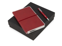 Подарочный набор «Silver Sway» с ручкой и блокнотом А5, красный, серебристый, блокнот- искусственная кожа/металл, ручка- металл c покрытием soft-touch