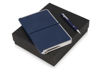 Подарочный набор «Silver Sway» с ручкой и блокнотом А5, синий, серебристый, блокнот- искусственная кожа/металл, ручка- металл c покрытием soft-touch