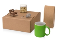 Подарочный набор Tea Cup Superior, коричневый, зеленое яблоко, кружка- керамика, скамейка- березовая фанера толщиной 3 мм, ситечко- металл