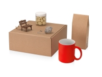 Подарочный набор Tea Cup Superior, коричневый, красный, кружка- керамика, скамейка- березовая фанера толщиной 3 мм, ситечко- металл
