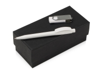 Подарочный набор «Uma Memory» с ручкой и флешкой, белый, серебристый, USB-флешка- пластик с покрытием soft-touch\металл, ручка- пластик