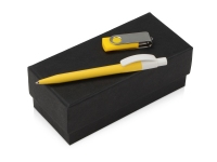Подарочный набор «Uma Memory» с ручкой и флешкой, желтый, серебристый, белый, USB-флешка- пластик с покрытием soft-touch\металл, ручка- пластик