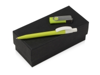 Подарочный набор «Uma Memory» с ручкой и флешкой, зеленое яблоко, серебристый, белый, USB-флешка- пластик с покрытием soft-touch\металл, ручка- пластик