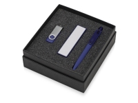 Подарочный набор Space Pro с флешкой, ручкой и зарядным устройством, синий, белый, зарядное устройство- пластик, ручка- пластик с покрытием soft-touch, флешка- пластик с покрытием soft-touch/металл