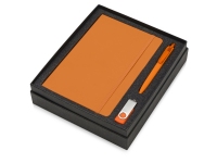 Подарочный набор Vision Pro Plus soft-touch с флешкой, ручкой и блокнотом А5, оранжевый, блокнот- картон с покрытием из полиуретана, имитирующего кожу, ручка- пластик с покрытием soft-touch, флешка- пластик с покрытием soft-touch/металл
