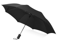 Зонт складной «Tulsa», черный, купол- полиэстер, каркас-сталь, спицы- сталь, ручка-пластик