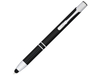 Ручка-стилус металлическая шариковая «Moneta» с анодированным покрытием, черный/серебристый, корпус из алюминия со стальным зажимом