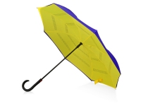 Зонт-трость наоборот «Inversa», темно-синий/желтый, купол- эпонж, каркас-стеклопластик, ручка-покрытие софт-тач