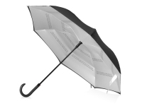 Зонт-трость наоборот «Inversa», черный/серебристый, купол- эпонж, каркас-стеклопластик, ручка-покрытие софт-тач