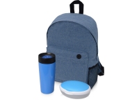 Подарочный набор Lunch с термокружкой, ланч-боксом, синий, контейнер для ланча - пластик, термокружка - нержавеющая сталь/пластик, рюкзак - полиэстер
