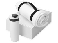 Подарочный набор Cozy с пледом и термокружкой, белый/темно-серый/черный, плед - флис из 100% полиэстера, термокружка - пластик