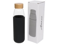 Стеклянная спортивная бутылка «Kai», черный, стекло, силикон, дерево