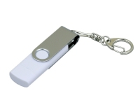 USB 2.0- флешка на 16 Гб с поворотным механизмом и дополнительным разъемом Micro USB, белый/серебристый