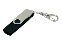 USB 2.0- флешка на 16 Гб с поворотным механизмом и дополнительным разъемом Micro USB, черный/серебристый