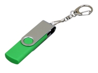 USB 2.0- флешка на 16 Гб с поворотным механизмом и дополнительным разъемом Micro USB, зеленый/серебристый