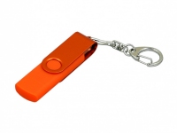 USB 2.0- флешка на 16 Гб с поворотным механизмом и дополнительным разъемом Micro USB, оранжевый