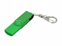 USB 2.0- флешка на 16 Гб с поворотным механизмом и дополнительным разъемом Micro USB, зеленый