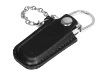 USB 2.0- флешка на 16 Гб в массивном корпусе с кожаным чехлом, черный/серебристый