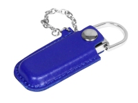 USB 2.0- флешка на 16 Гб в массивном корпусе с кожаным чехлом, синий/серебристый